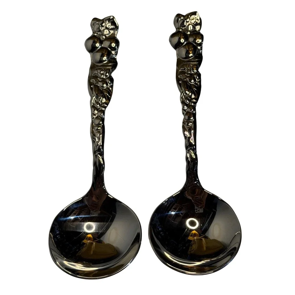 VTG‎ Gorham Spoons Stainless Silver Studio Line Modernist Abstract Set of 2